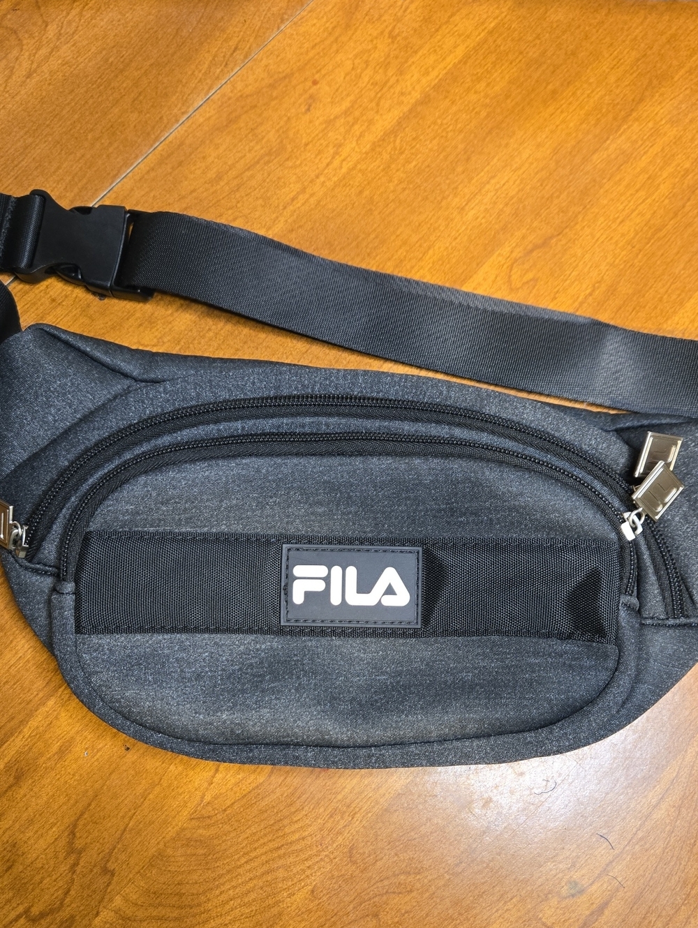 FILA Charcoal Gray Black Fanny Pack Belt Bag Adjustable Waist 2 Zip Pockets
